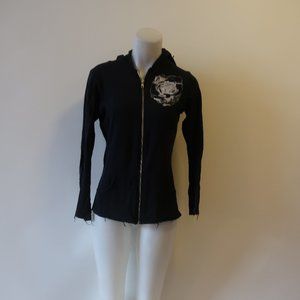 LAUREN MOSHI BLACK GRAPHIC ZIP UP SWEATSHIRT SZ L*
